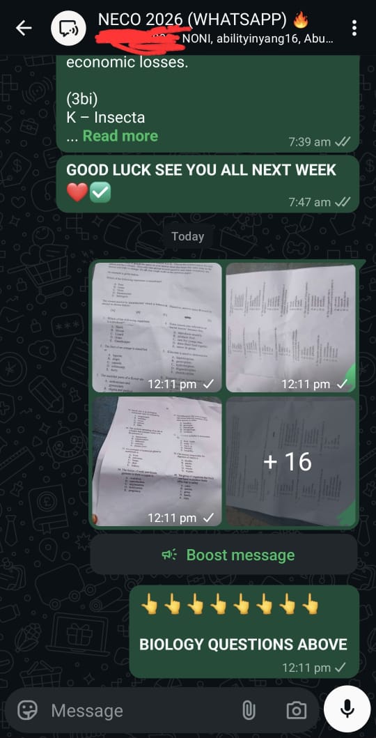 neco biology answers 2026